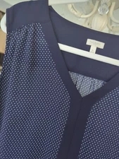 Talbots Sleeveless Navy Polka Dot Top XL Lightweight Classic 