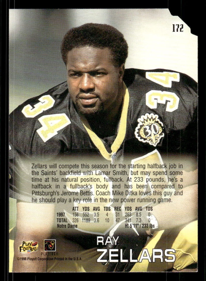 Ray Zellars 1998 Playoff Absolute Retail #172   New Orleans Saints - Image 2 of 2