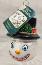 Merck Family's OWC Old World Christmas Vintage Snowman Head Glass Ornament 2003