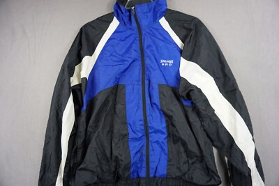 Vintage Spalding Pro Track Jacket Mens L Black Blue Color Block Windbreaker 90s