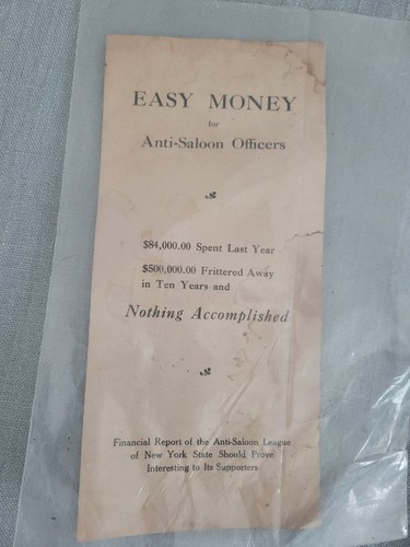 "Easy Money for Anti-Saloon Officers" — Pre-Prohibition Era Leaflet, c.1908–1912