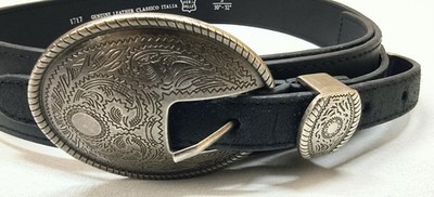 Belt Vera Pelle Genuine Leather Classico Italy Etched Pewter Buckle, tip Small