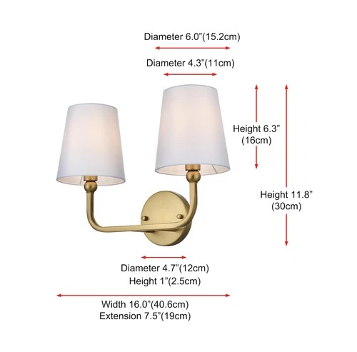 Elegant Lighting LD7322W16 Senna 2 Light 16"W Vanity Light - Brass - Picture 2 of 12