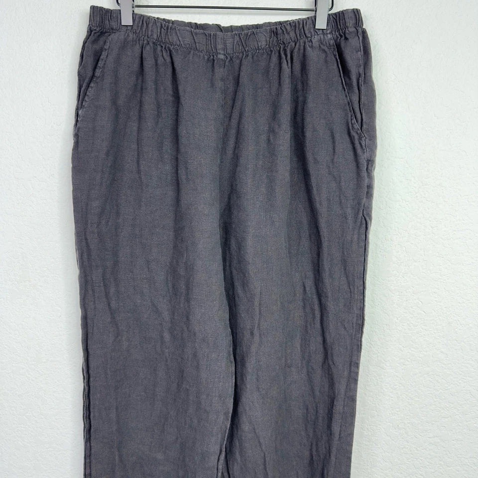 Pantalones Match Point Mujer M Negro Lino Relajado Crop Lagenlook Boho Coastal Resort Foto 3 de 4