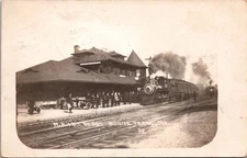 RPPC Real Photo Postcard Bonne Terre Missouri M.R. & D.T. Railroad Depot Trains