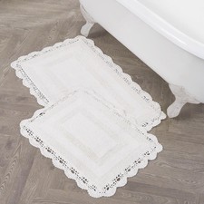 Crochet Cotton 17x24/21x34 in. 2-Piece Bath Rug Set, Creamy White