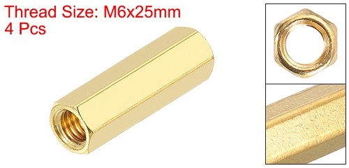 M6x25mm Brass Hex Coupling Nuts Gold Tone 4 Pack - Picture 2 of 7