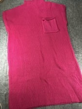 Zenana Hot Pink Mock Neck Ribbed Knit Dress Women’s Size M Spring 100% Cotton