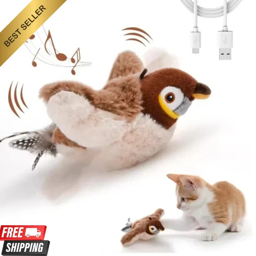 Electronic Interactive Fly Bird Cat Toys USB Pet Simulation Sparrow Toy