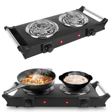 2000W Hot Plate,Portable Electric Stove Countertop Double Coil Burners W/5 Le...