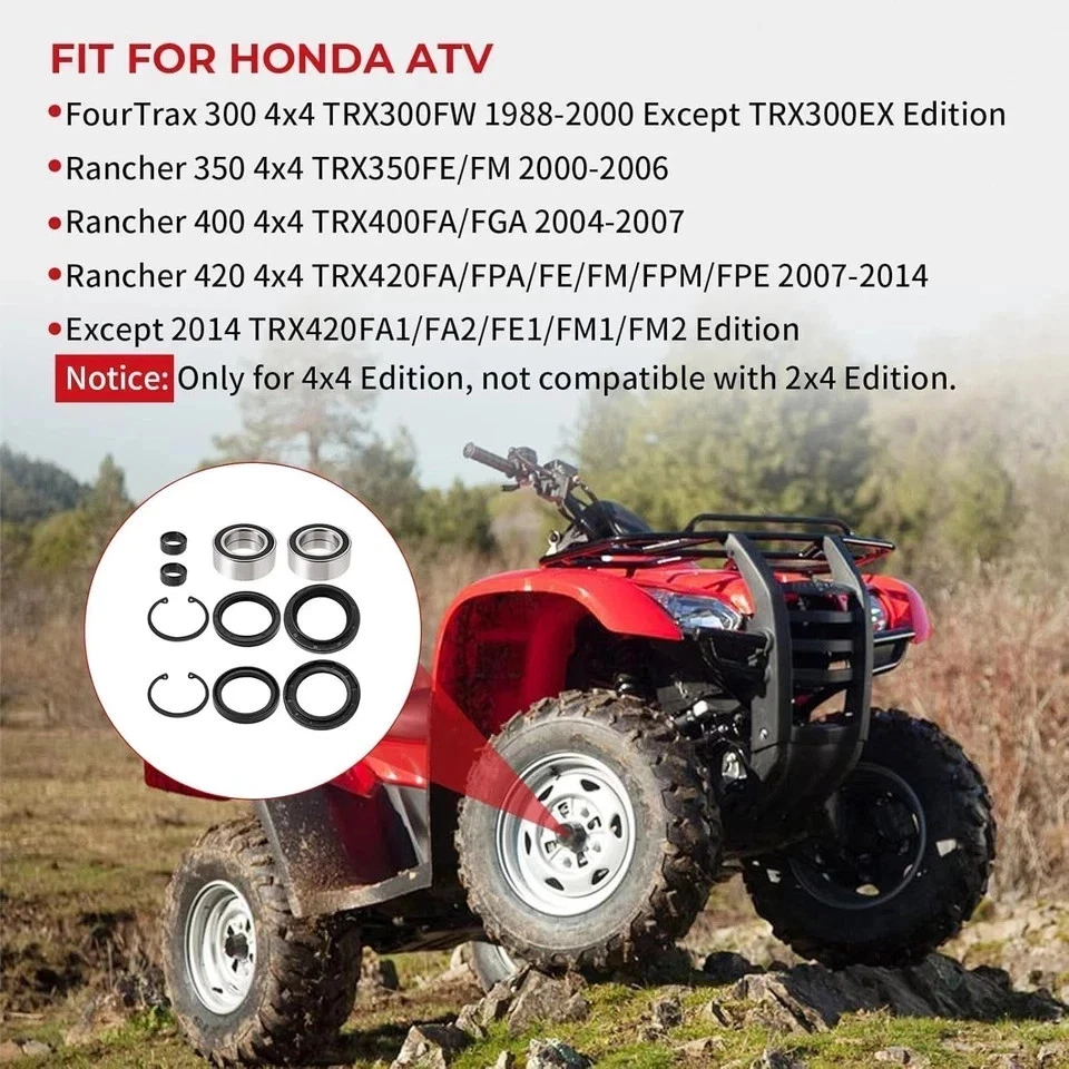Sellos de cojinete de rueda delantera premium para Honda Fourtrax 300/350/400/420 4X4 Foto 2 de 4