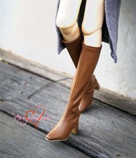 1/3 SD DD BJD Doll Shoes Long Boots High Heels Thick Heel Matte Brown / White