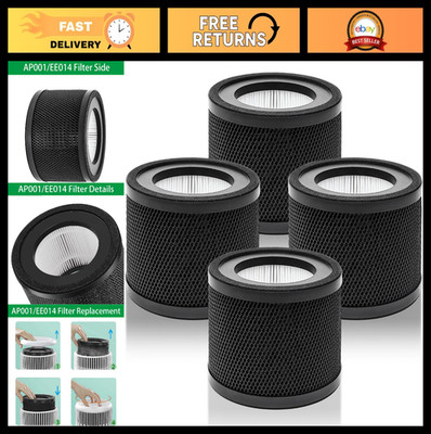 4 Pack True Replacement Filter for TaoTronics TT-AP001 & VAVA VA-EE014, 3-in-1 A