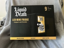 LED Mini Fridge Holds 9 Cans Compact Lightweight & Portable Liquid Death New