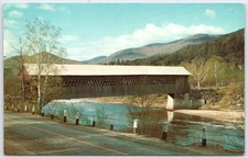 Vintage Woodstock NH Covered Bridge over Pemigewasset River Postcard
