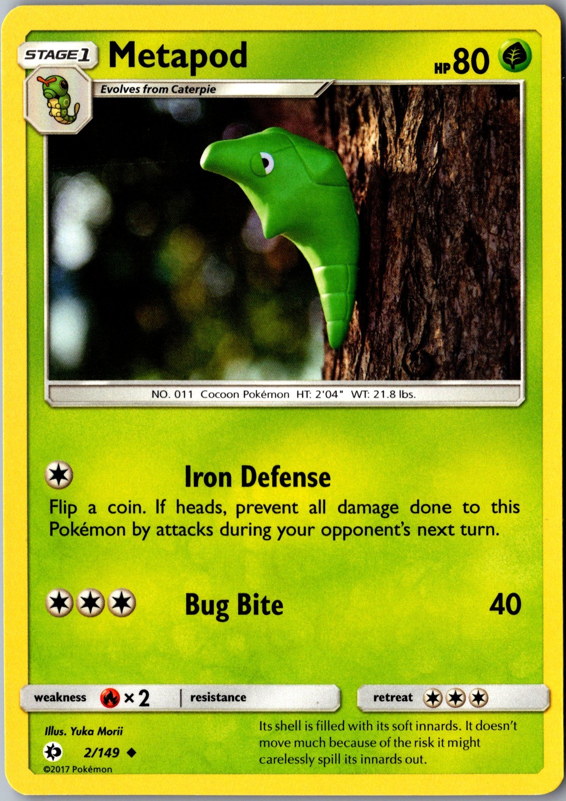 Metapod 2/149 Uncommon Sun and Moon Lightly Played Pokemon Card TCG Single