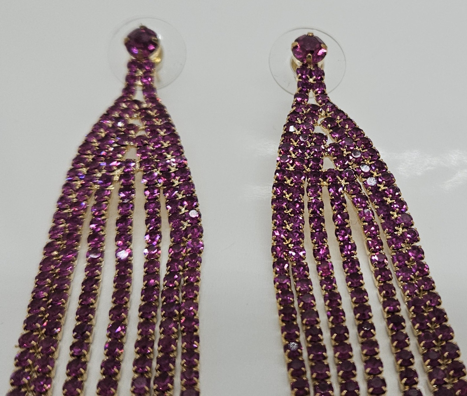 Long Multi Stone Raspberry Rhinestone Drop Dangle… - image 8