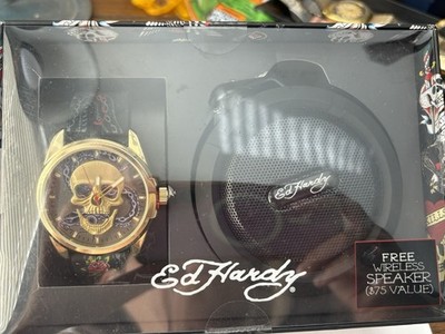Ed Hardy Skull Watch & Bluetooth Speaker Gift Set – New in Box, Gold ...