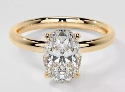 Lab Created Oval Diamond Ring 2,15 Ct CVD IGI-zertifiziert E F VVS 14k Gelbgold