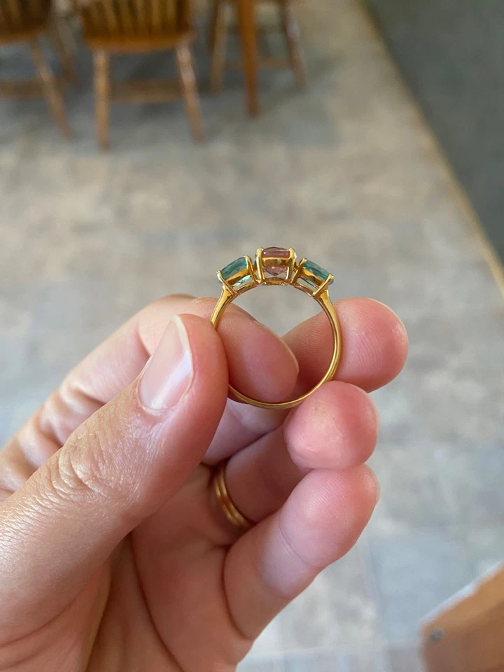Natural tourmaline and apatite ring 18k solid gold - Image 4 of 4