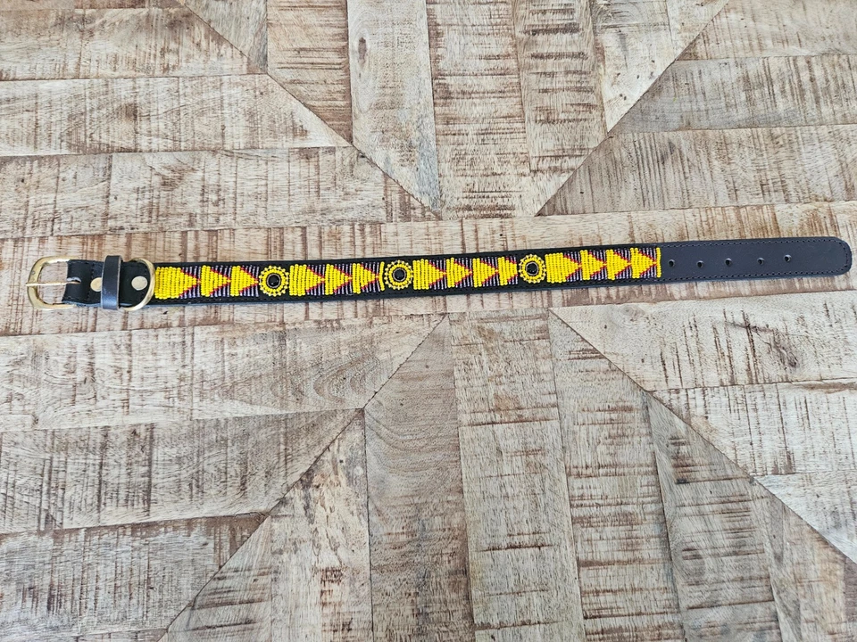 Handmade African Beaded Leather Dog Collar | Maasai Pet Collar | Unique Pet Gift - Image 3 of 4