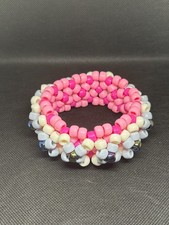 Handmade Pink Beaded Cuff Bracelet Kandi Style Stretch Rave Festival Jewelry