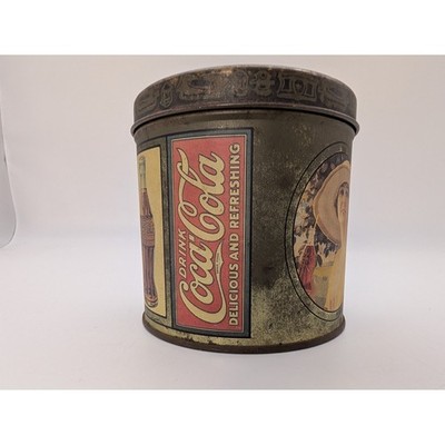 Vintage Coca-Cola Bristol Ware Round Tin Canister ''Lady in Hat'' 1984