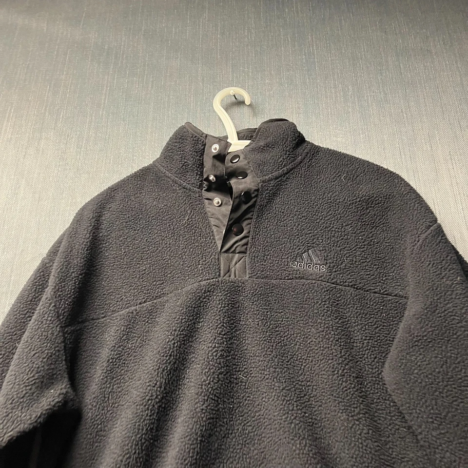 Adidas Men's Fleece Jacket Size S Black Pullover 1/4 Snap Button Mock Neck - Image 2 of 4