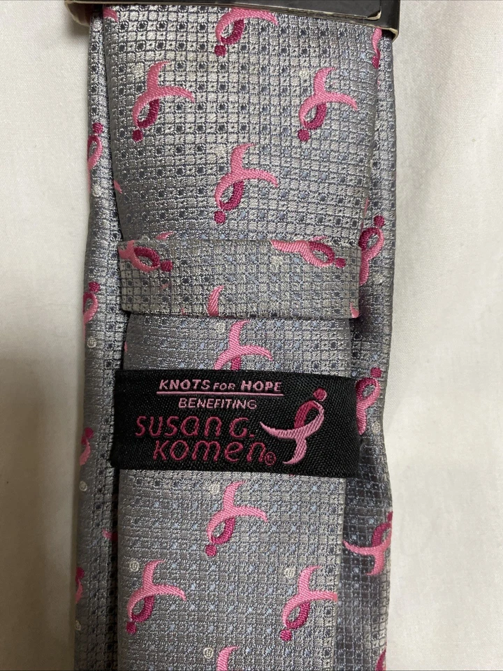 灰色和粉红色领带男式乳腺癌意识 Susan G. Komen Knots for Hope — 第 3/4 张图片