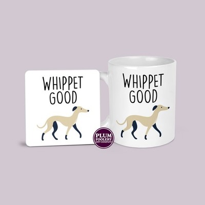 Whippet Good Tasse & Untersetzer: Lustiges Whippet Hunderennen Geschenk, Windhund Kaffeetasse