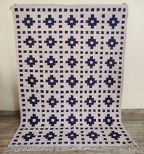 Hand Knotted Cotton Wool Rug Color Blue and White Handmade Design Carpet Rug