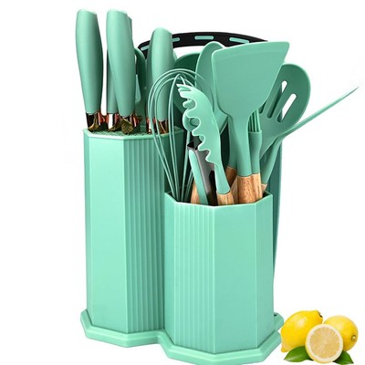 Kitchen Cooking Utensils and Set with Holder Block, 19 Pieces Cooks Cutting S...
