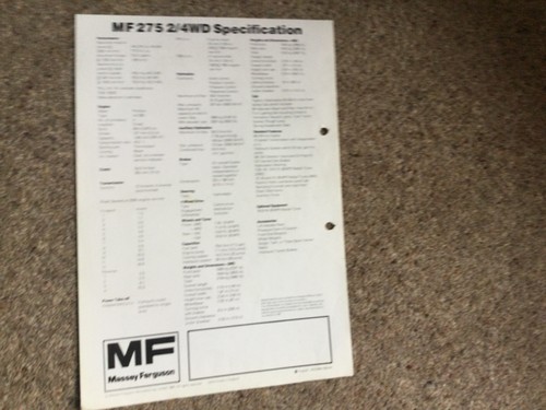 Massey Ferguson 275/4 sales/specification brochure - Picture 2 of 2
