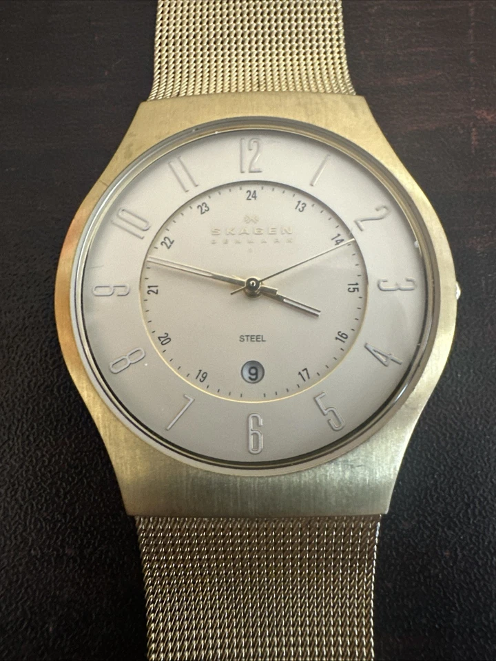 Skagen 36mm Gold-Tone Steel White Dial Mesh Bracelet Mens Quartz Watch 233XLGG - image 3 of 4