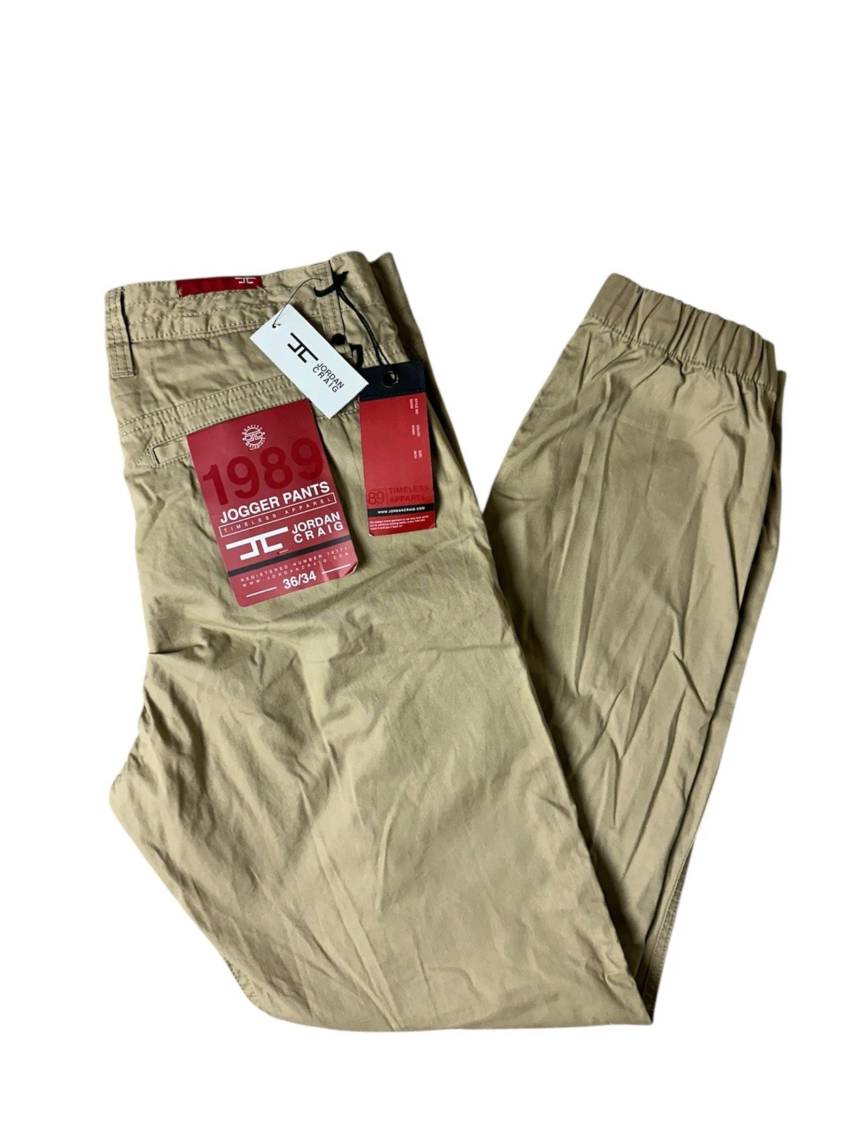 Jordan Craig Joggers Pants Mens Size 36x34 Tan Khaki Cotton Pockets Tapered Leg