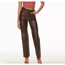 Aritzia Wilfred The Melina Pant Mocha Vegan Leather High Rise Straight Leg Sz 0