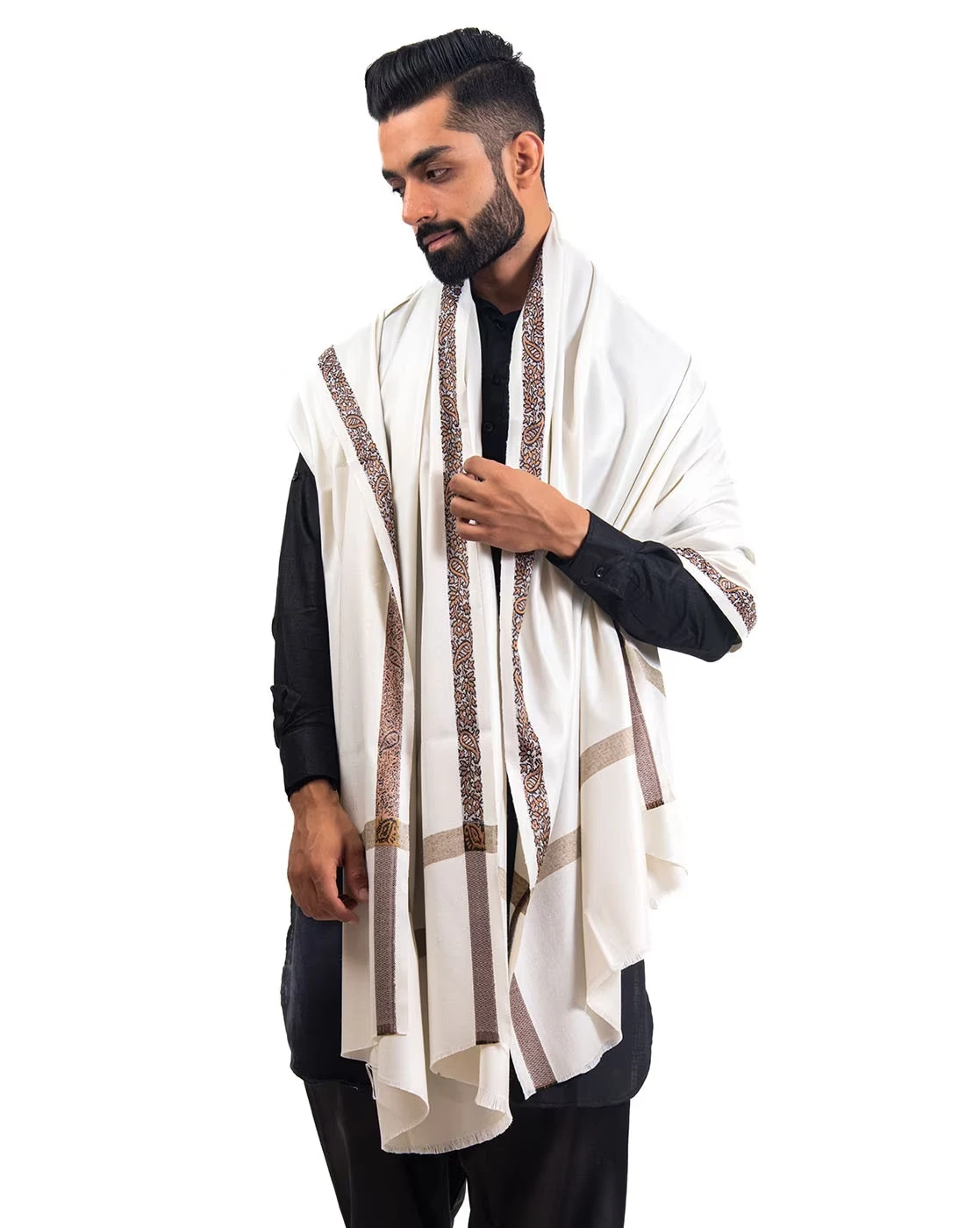 Men's Cashmere Pashmina Paisley Scarf Shawl Wrap Stole Silk Soft Wool Warm Beige
