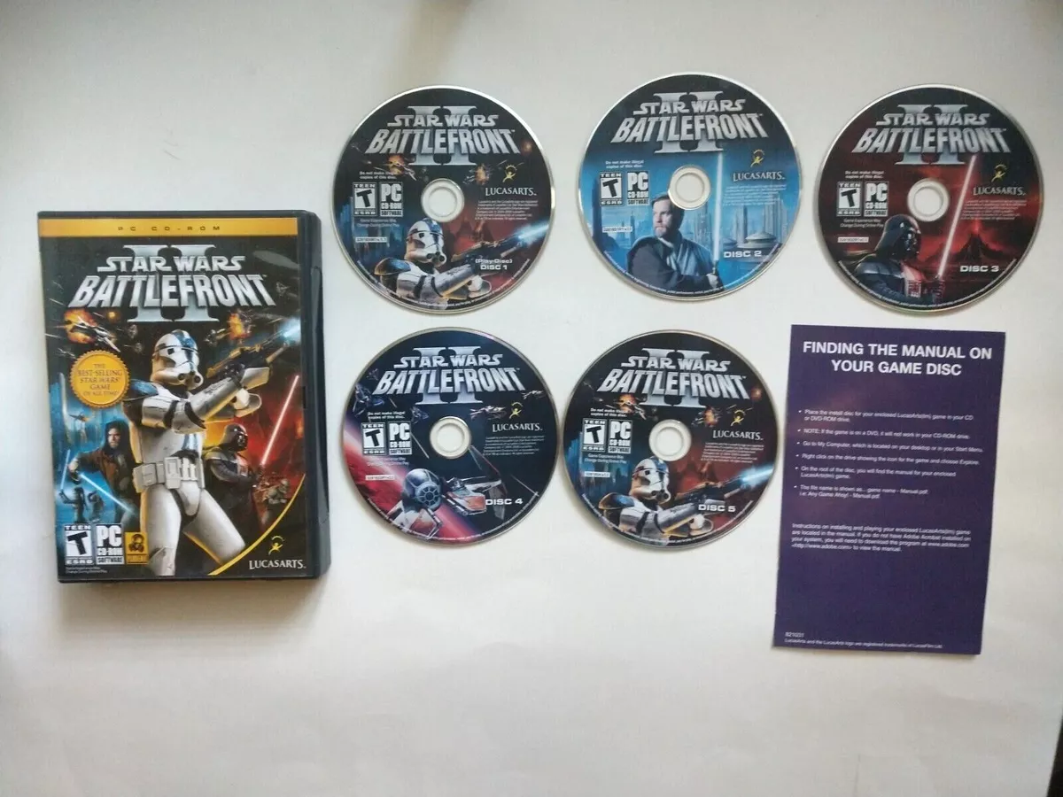 Star Wars: Battlefront II 2 (PC CD-ROM, 2005) Complete 4 Disc Set With Key