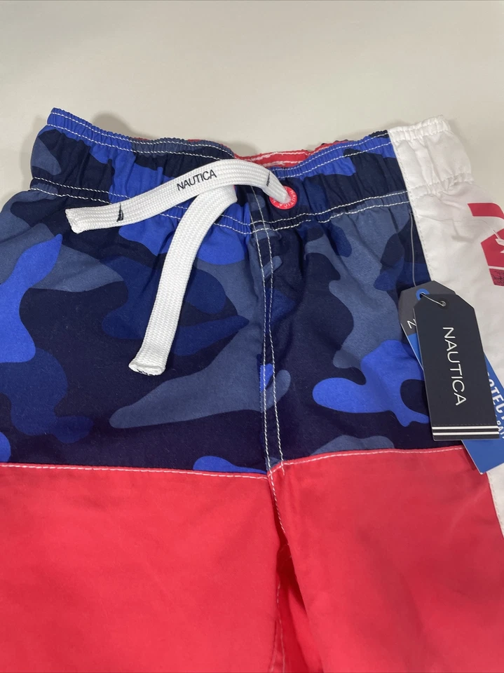 Nautica Boy's Swim  Trunks Mesh Lined Swim Shorts Red Blue Board Shorts NWT B052 - Image 2 of 4