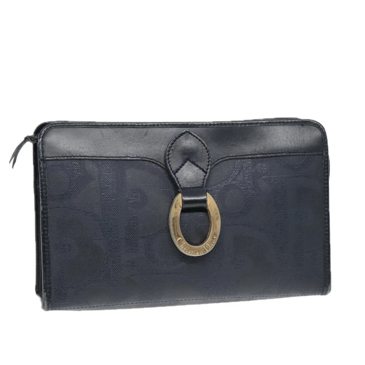 Sac pochette toile trotteur Christian Dior bleu marine or authentique ep5985