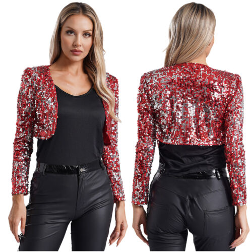 DE ranrann Bolero Damen Festlich Pailletten Glitzer Kurze Langarm Schulterjacke - Bild 4 von 57