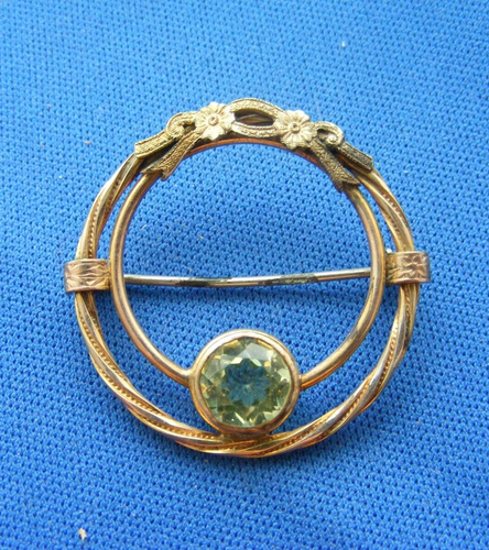40S 1/20th 10k GF BROOCH AMCO FACETED GLASS EDWARDIAN DESIGN CIRCLE PIN 1 .25"