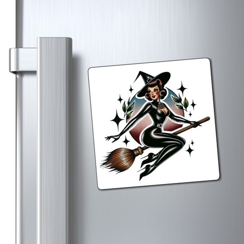 Fridge Magnet 3x3, 4x4, 6x6 Pin Up Girl Tattoo Style Witch Halloween Gift Gothic - Picture 5 of 7