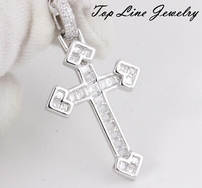Women Men 925 Sterling Silver 26mm Cubic Zirconia Religious Arrow Cross ...