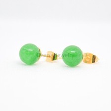 8mm Natural Jade Ball Post Stud Earrings