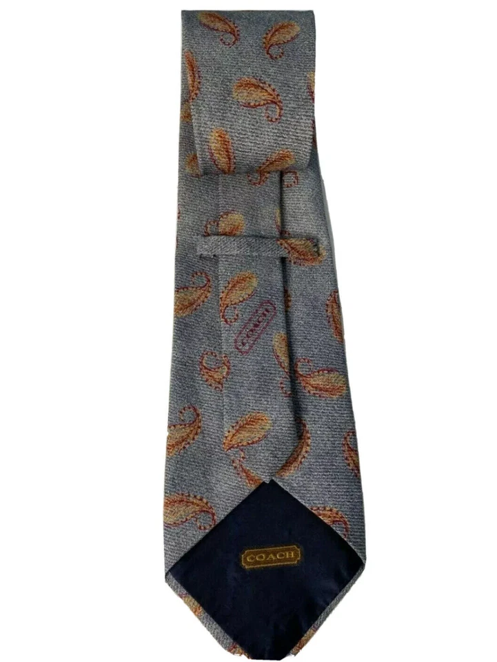 Corbata Coach Para Hombre Talla 57 X 4 en Paisley Punta Hermosa Ajustable Gris Afilado Foto 4 de 4