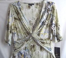 MLLE GABRIELLE OFF,GREEN WHITE SNAKE PRINT WRAP STYLE DRESS POLYESTER MEDIUM
