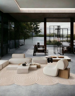 New Handmade Abstract Modern Aesthetic Beige Woolen Area Rug Wallard Design