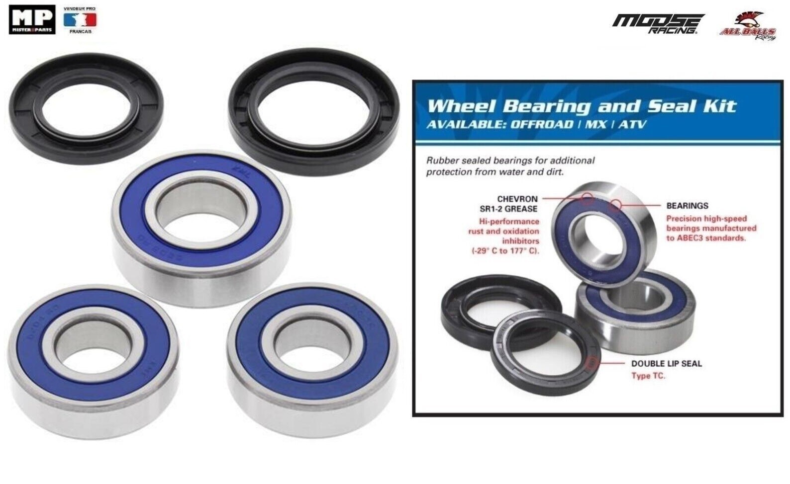 Kit roulement roue arrière All Balls 25-1386 pour révision Kawasaki VN900B