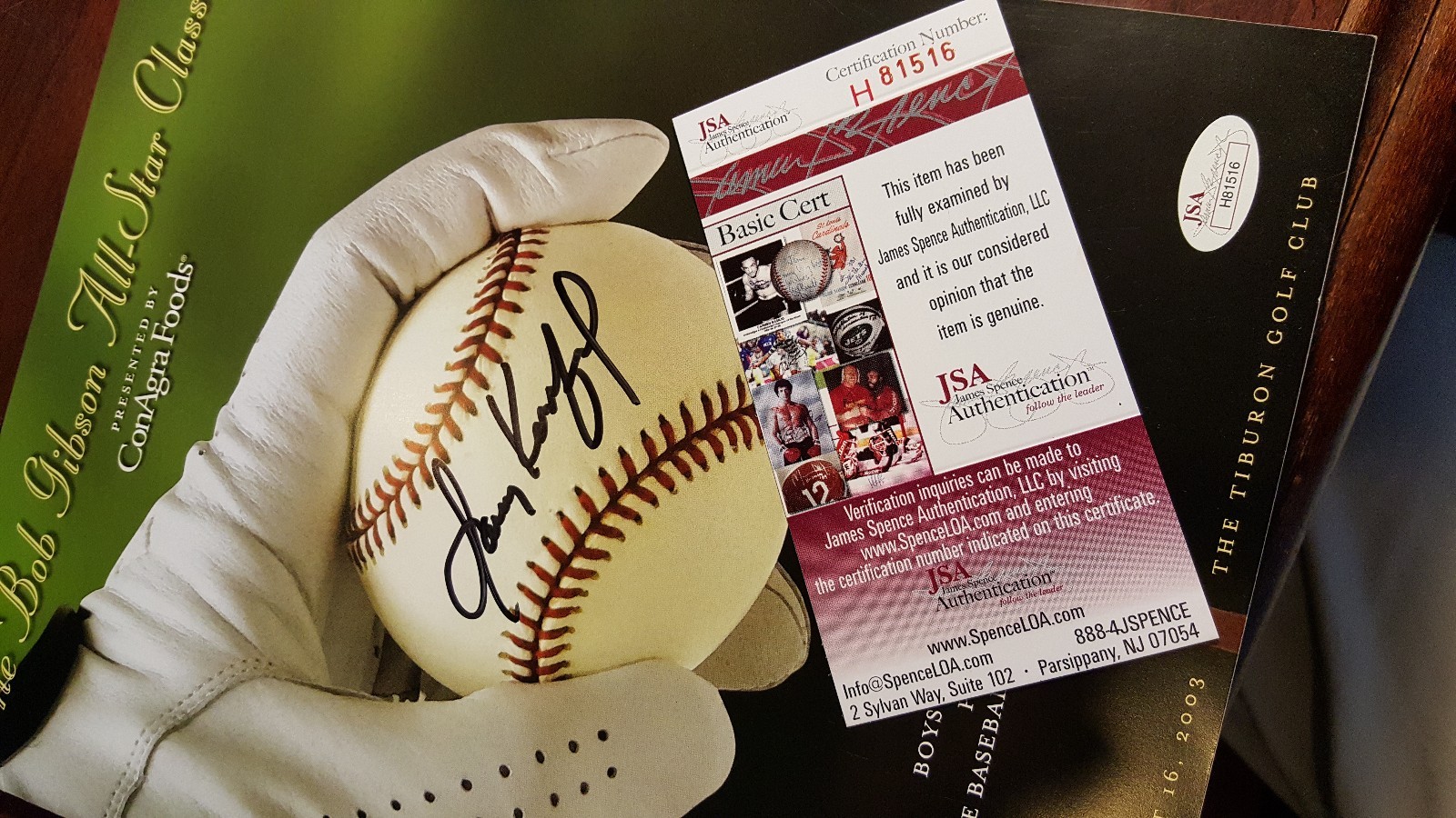 Sandy Koufax Autographed Signed Autograph from Bob Gibson Classic Golf Benefit JSA COA 